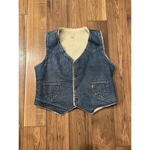 Vintage 70’s-80’s Levis Western Denim Vest Men Size XL Orange Tab Sherpa Lined